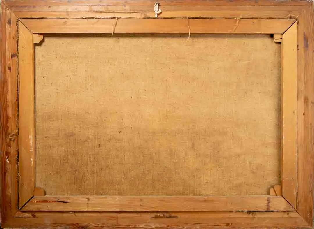 Vintage Bild Gemälde mit Geschichte Öl auf Leinwand Landschaft Bauern Feld Arbeit Heuballen Signiert 1948 – Bild 5