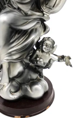 Engel Figur mit Lyra und Putto – Hartplastik Skulptur auf Holzsockel, ca. 33 cm - Bild 3