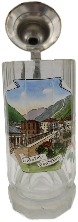 Glas-Bierkrug Pontafel-Pontebba Bierkrug Geprägter Zinndeckel 0,3 L | Historisches Sammlerstück - Bild 2
