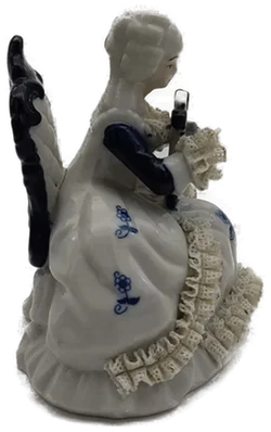 Porzellan Figur Dame mit Harfe, handbemalt, Höhe 14,5 cm, Breite 13,5 cm - Bild 2