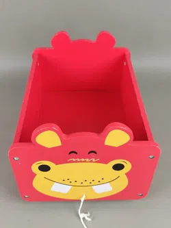 Nachziehwagen / Aufbewarungsbox auf Rädern aus Holz - Nilpferd   - Bild 2