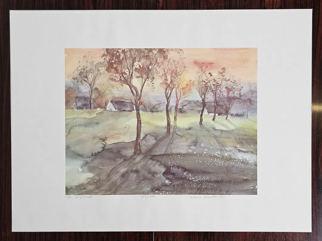 KARLA SCHOLLER - Am Dorfrand - Aquarell Gemälde  - Bild 1