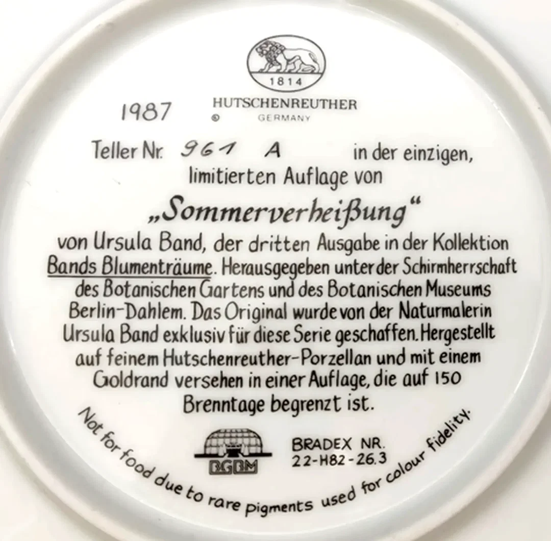 Hutschenreuther Sammelteller 1987 - „Sommerverheißung“ von Ursula Band (Teller 961 A) – Bild 3