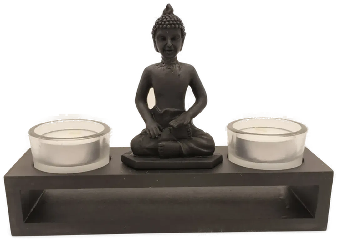 Buddha-Statue mit 2 Teelichtern, Set - Bild 1