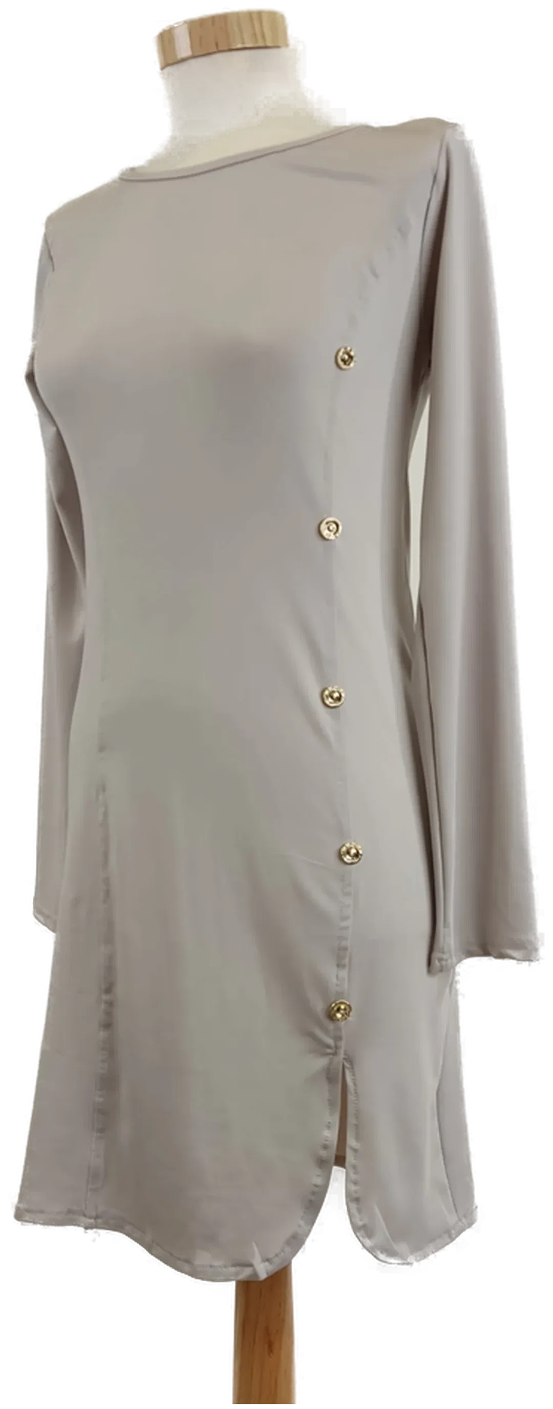 Damen Longshirt Hellgrau mit seitlichen Knöpfen, Gr. M - Bild 1