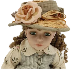 Vintage Porzellanpuppe mit Stoffkörper ca 38cm Sitzende Haltung - Bild 3