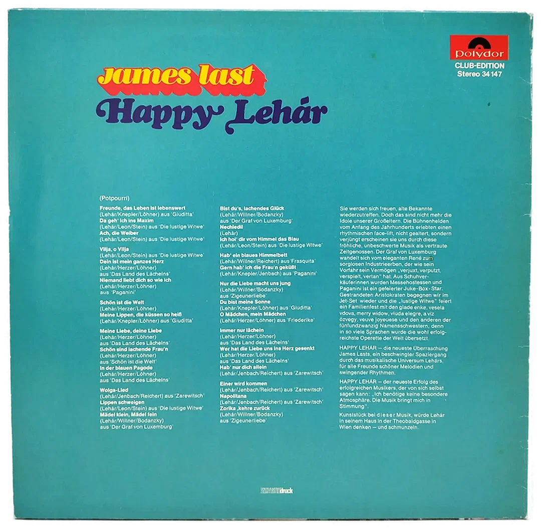 LP James Last Happy Lehár | Orchester-Evergreen – Bild 2