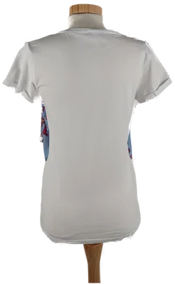 Weißes Damen T-Shirt Kurzarm mit eingenähtem buntem Bolero, Gr. M - Bild 3