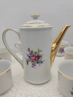  Porzellan-Teeservice mit Kanne & Milchkännchen, Goldrand | Vintage-Charme – Vorschau 11