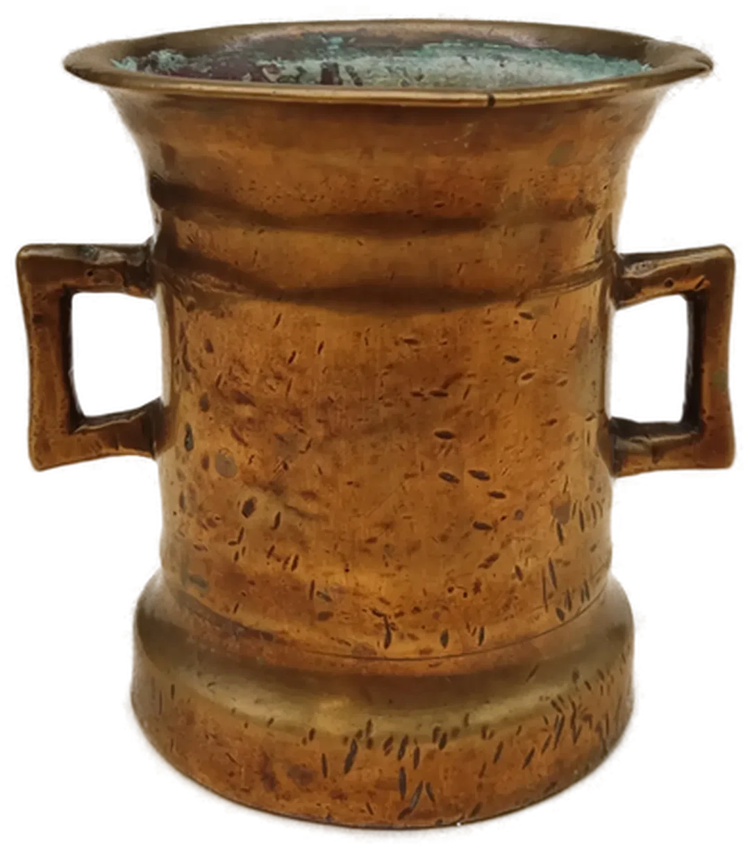 Antiker Apothekenmörser Bronze massiv 2,3 kg mit eckigen Griffen – Bild 2