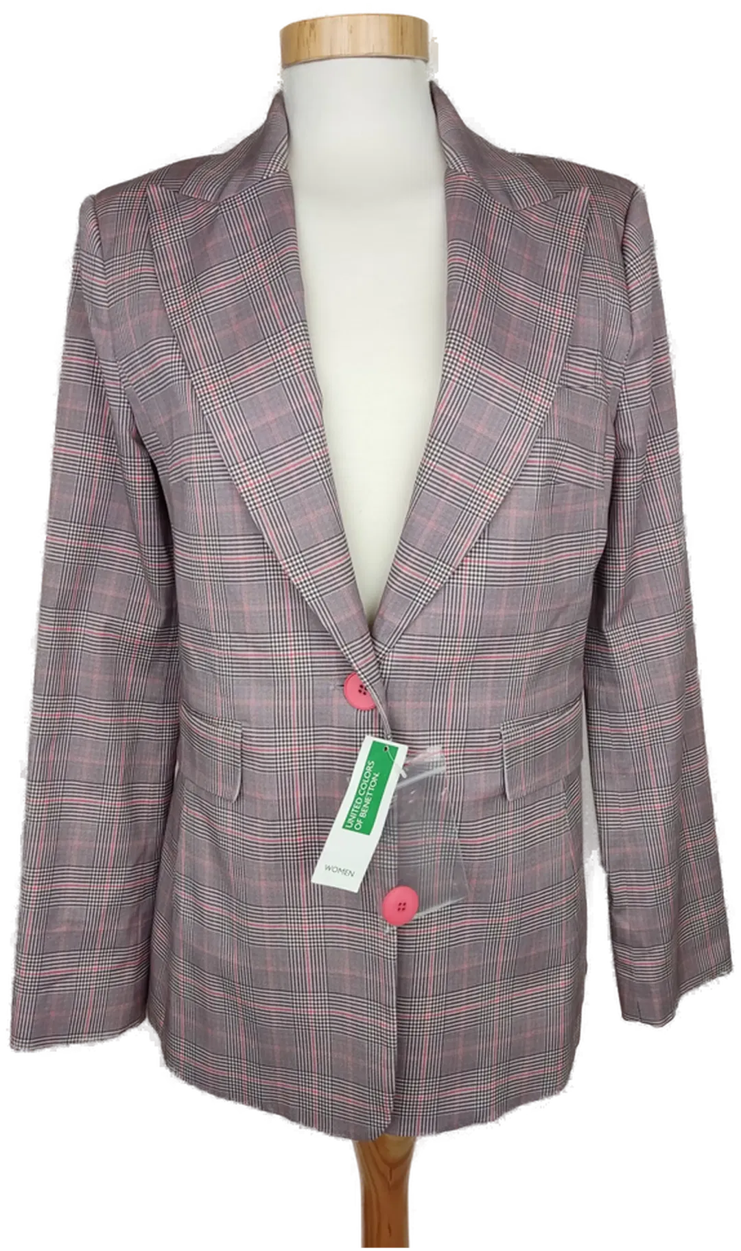 (NEU) United Colors of Benetton Damen Blazer rot/weiß/schwarz kariert - M/38 - Bild 4