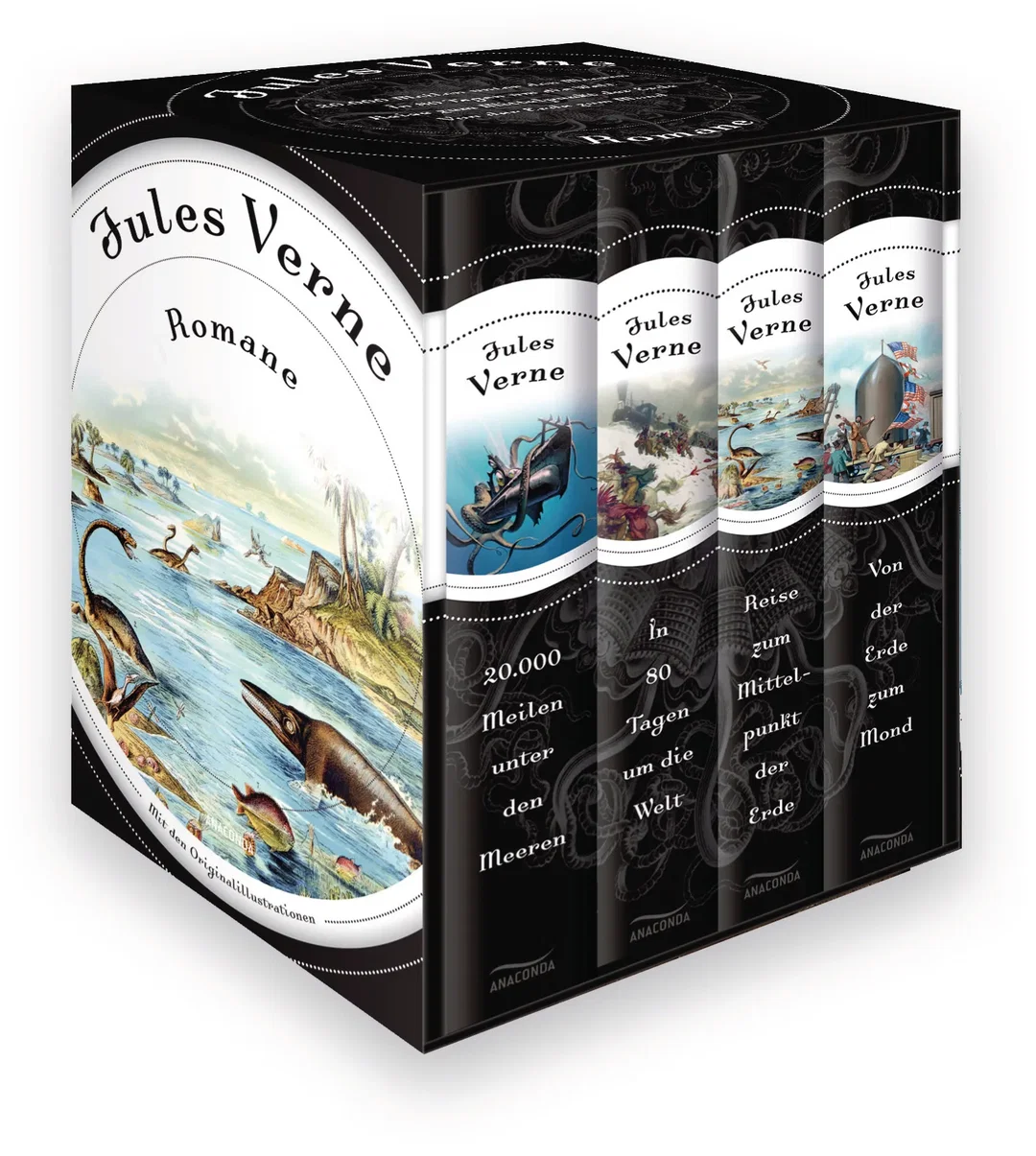 Jules Verne, Romane (20.000 Meilen unter den Meeren - In 80 Tagen um die Welt - Reise zum Mittelpunkt der Erde - Von der Erde zum Mond) (4 Bände im Schuber) - Jules Verne - Bild 1