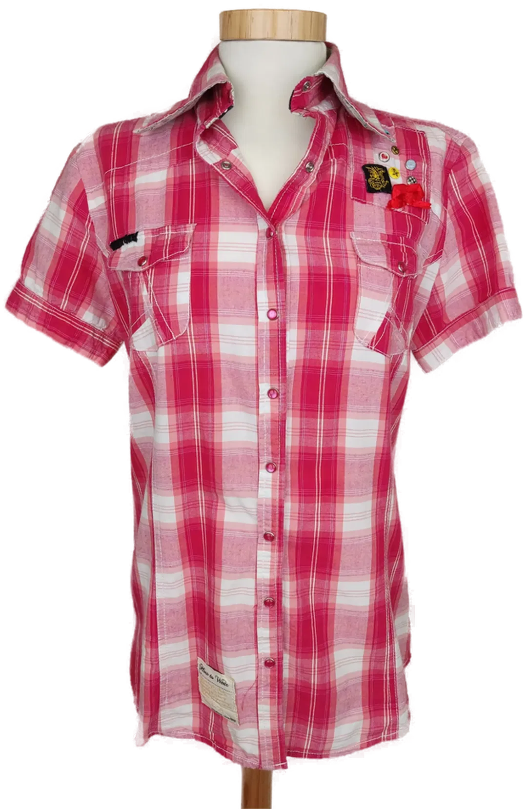 Madonna Damen Hemd kurzarm pink/rosa/weiß kariert - M/38 - Bild 1