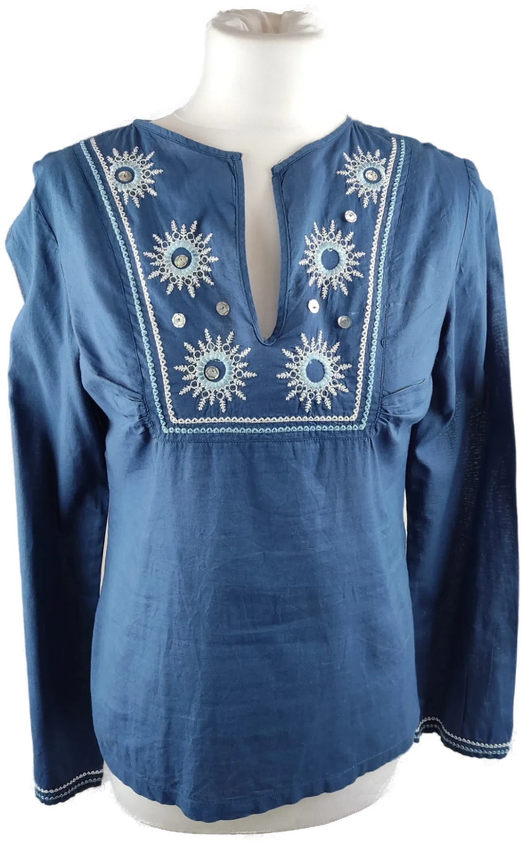 Authentic Style Bluse Damen M/38 Blau | Bestickter Retro-Charme – Bild 1