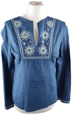Authentic Style Bluse Damen M/38 Blau | Bestickter Retro-Charme