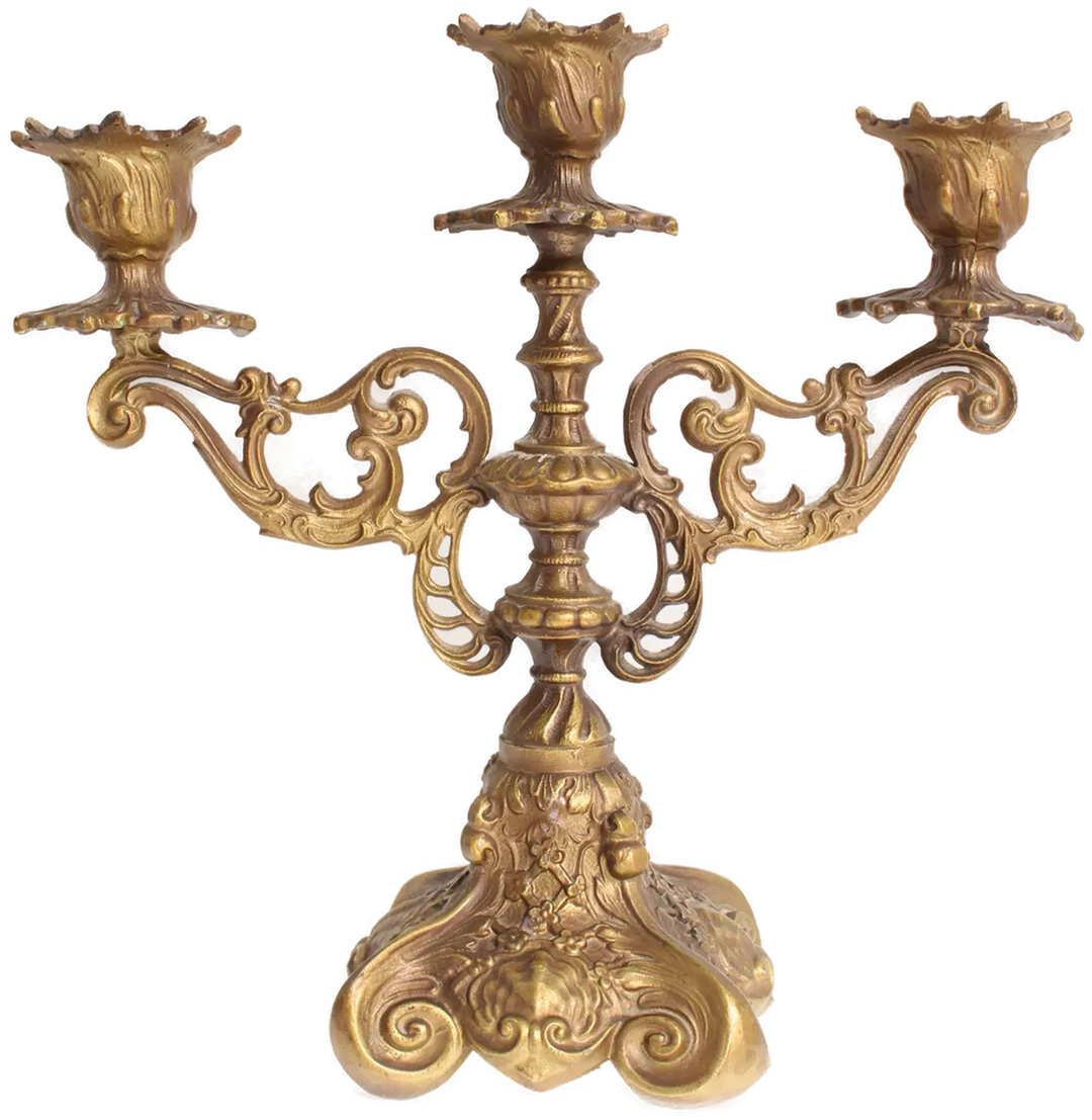 Barocker 3-armiger Kerzenleuchter | Zinn - Gold aufgemalt | ca. 23 cm - Bild 4
