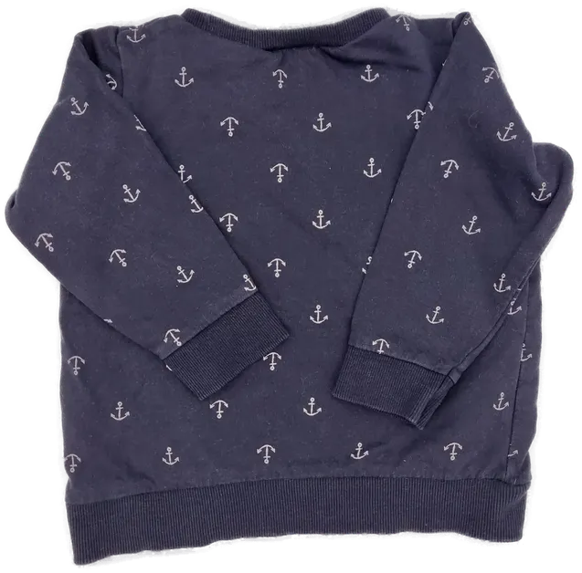 Sweater "H&M", langarm mit Rundhalsausschnitt, dunkelblau mit Aufdruck, Größe 86 – Bild 2