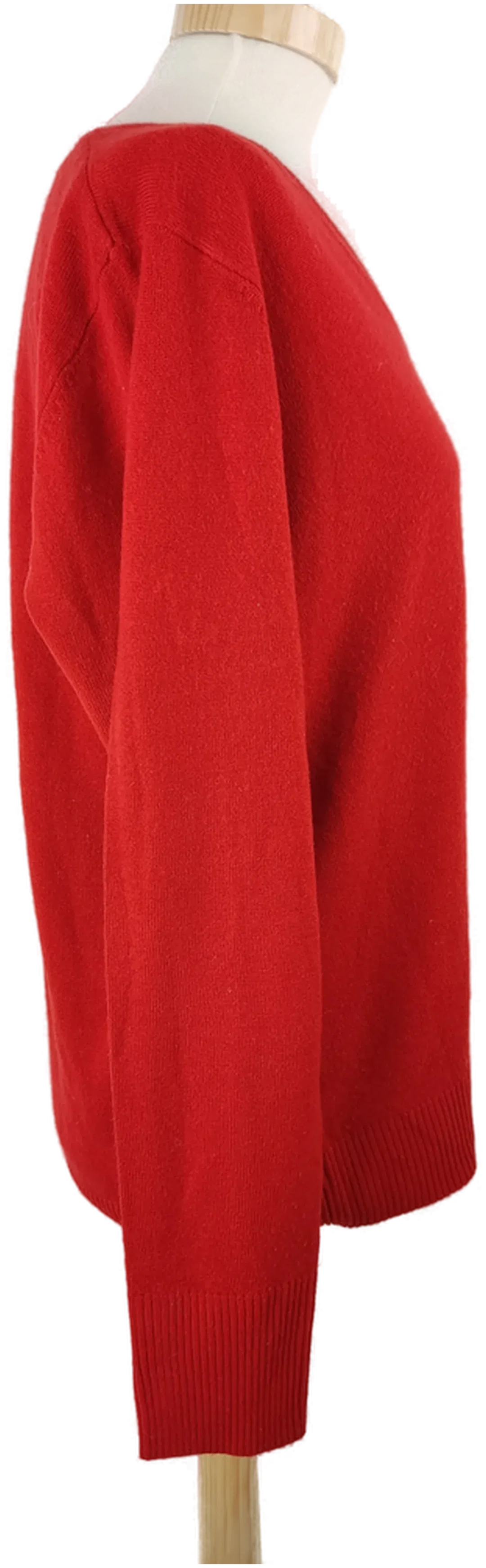 Pullover "TCM", langarm mit V-Ausschnitt, gestrickt, rotorange, Größe 46 – Bild 2