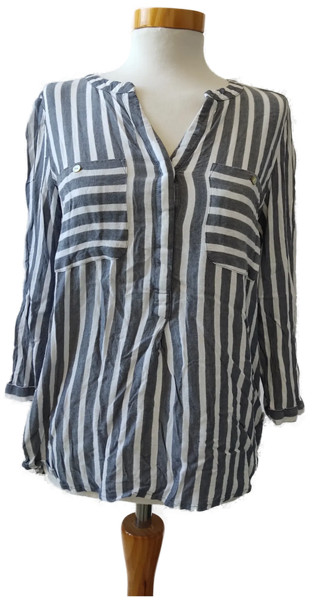 Tom Tailor Damenbluse grau-weiß gestreift - Gr. 36 - Bild 1