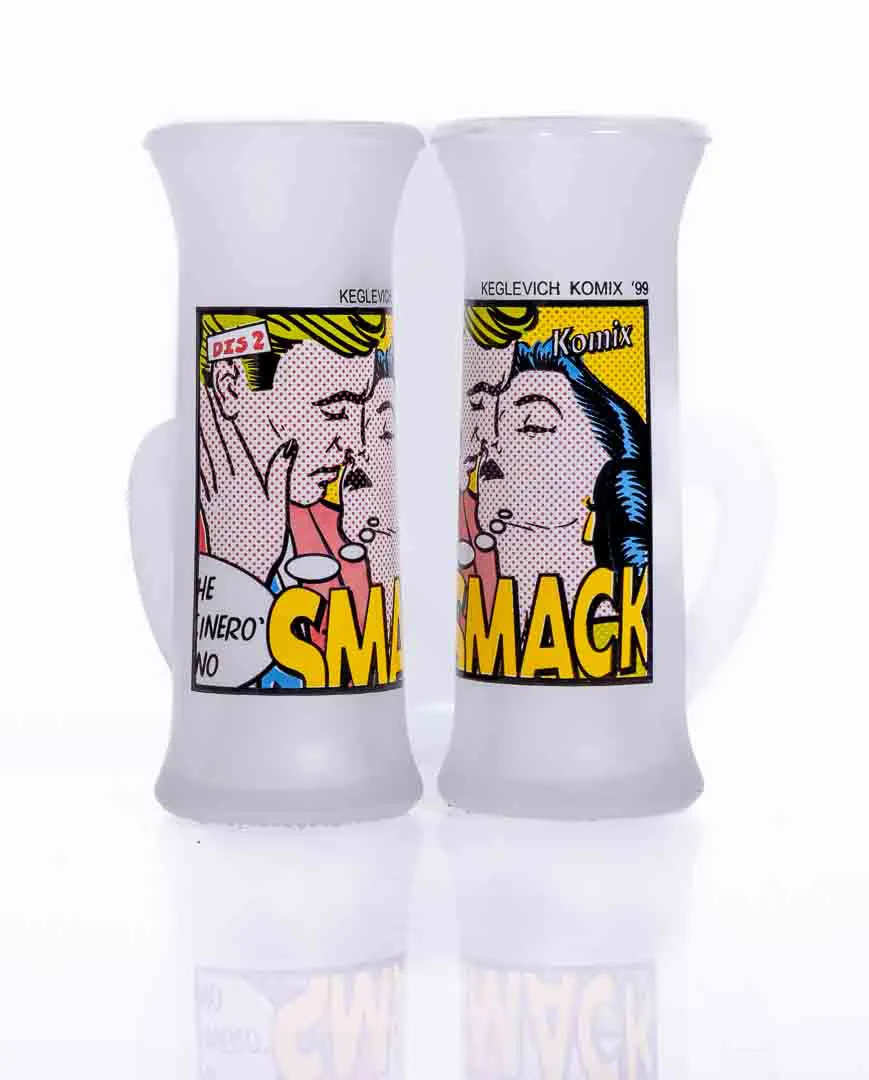 KEGLEVICH Komix '99 Wodka Schnapsglas mit Pop Art Motiv (2 Stück) - Bild 1