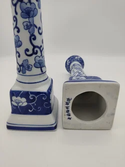Asiatische Porzellan-Kerzenständer 2er Set mit floralem Dekor, Höhe 26 cm - Bild 4