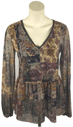 Desigual Damen-Langarmshirt Gr. 34 Geblümt | Boho-Charme