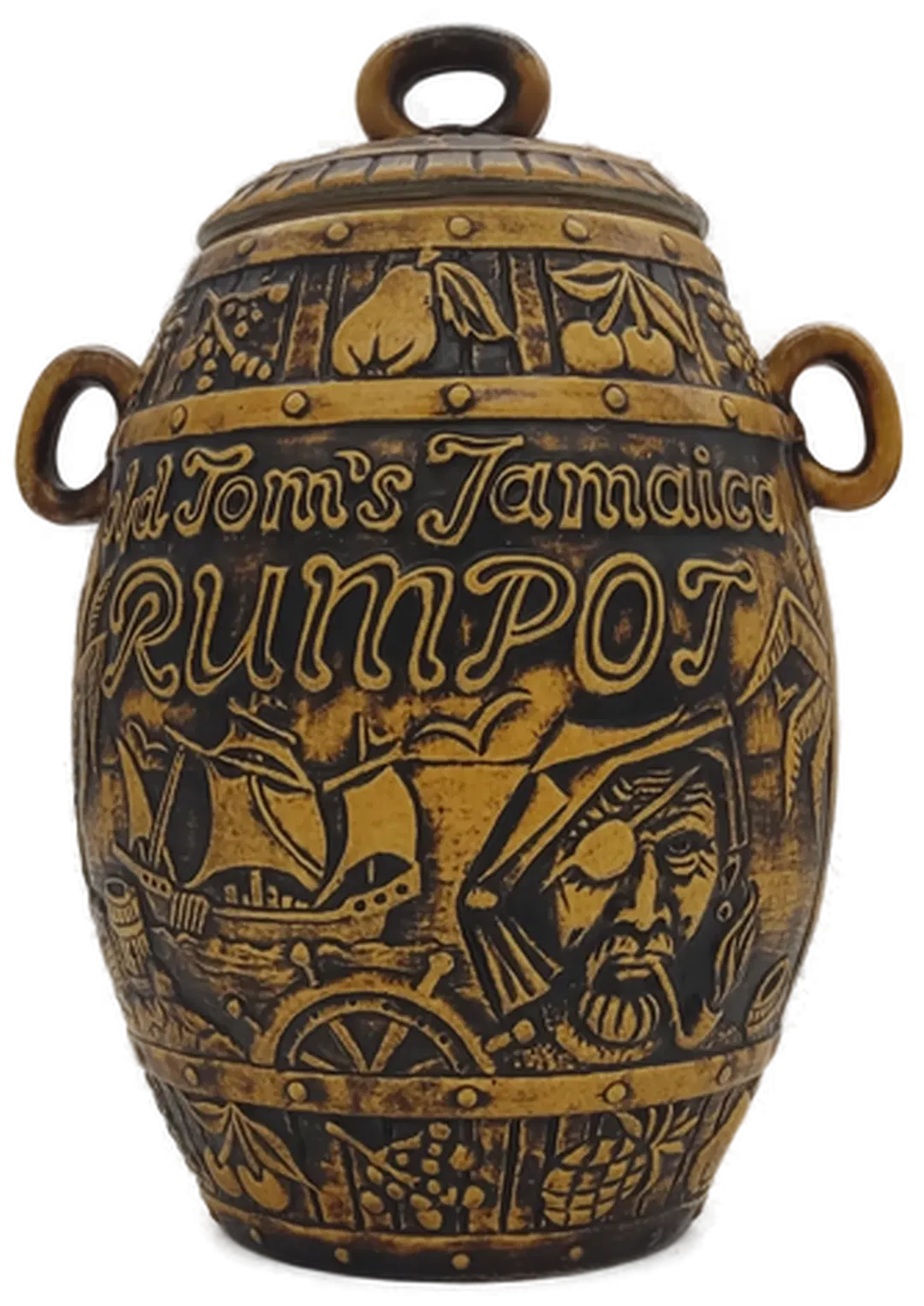 Old Tom's Jamaika Rumfass mit Deckel aus Keramik in braun-beige, Höhe 33cm - Bild 4