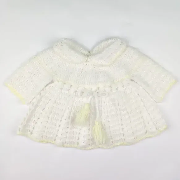 Vintage Babykleid handgehäkelt - Weiß/Gelb - Bild 4