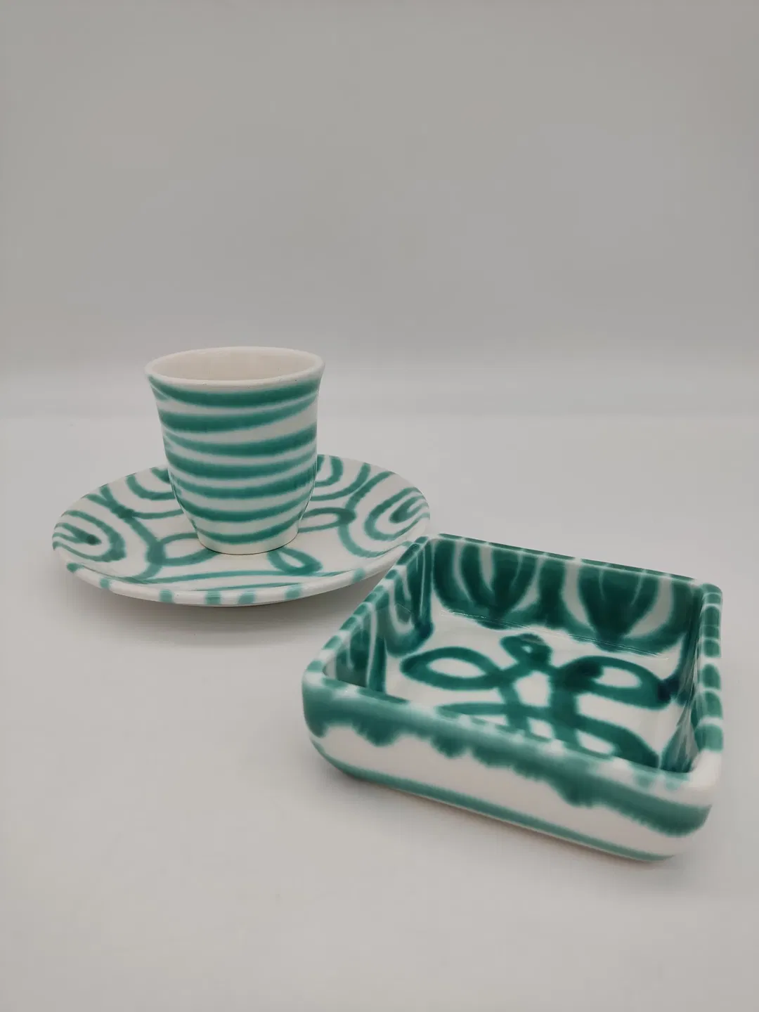 Gmundner Keramik - Kleines Set grüngeflammt, 3-teilig - Bild 1