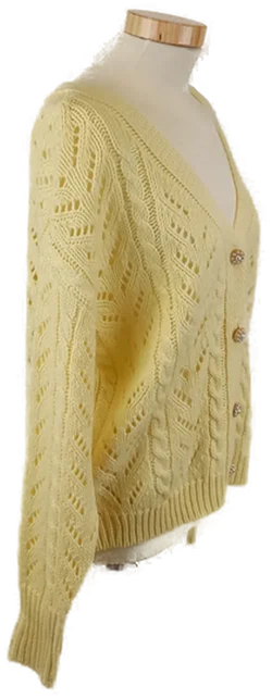 AMISU Damen Strickweste, Langarm, Ajourmuster mit Perlknöpfen, Hellgelb, Gr. S - Bild 2
