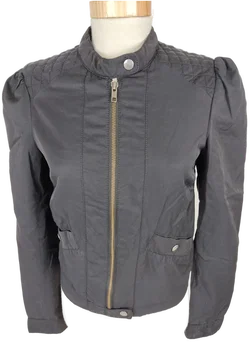 Jacke "H&M", langarm mit kleinen Stehkragen, schwarz, mit Zipp und Absteppung, Größe 36 – Vorschau 2