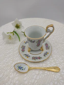TK Thun Böhmen Porzellan Sammeltasse-Set (Mokkatasse, Untertasse, Löffel)  | Original Tschechoslowakei - Bild 2