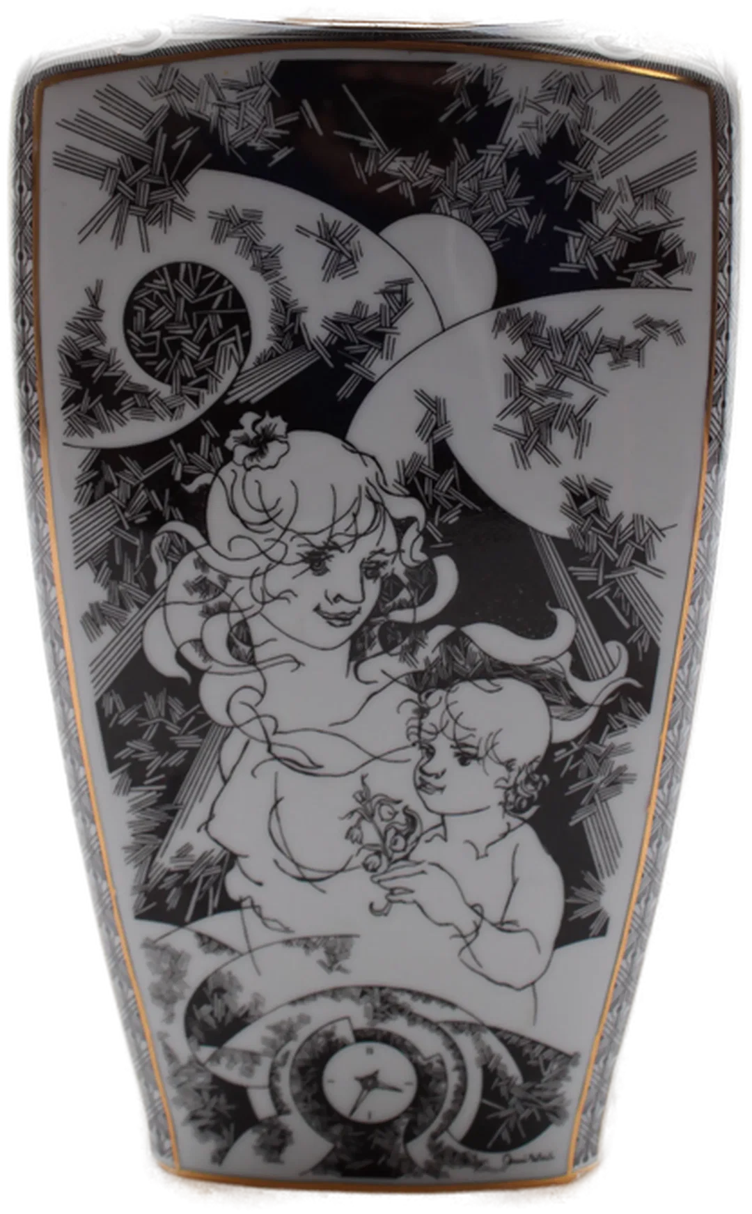 Hollóháza Porzellanvase 30,5 cm – Art Deco / Jugendstil Motiv – Ungarn – 1. Wahl – Bild 2