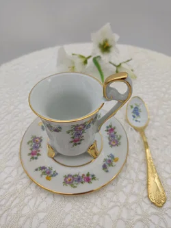 TK Thun Böhmen Porzellan Sammeltasse-Set (Mokkatasse, Untertasse, Löffel)  | Original Tschechoslowakei – Vorschau 3