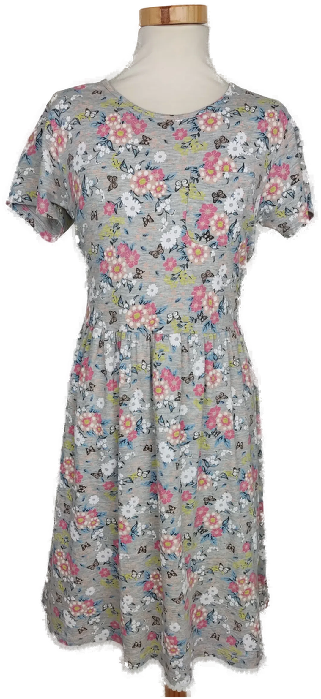 YFK Kinderkleid grau/rosa/weiß geblümt - 170/176 - Bild 1