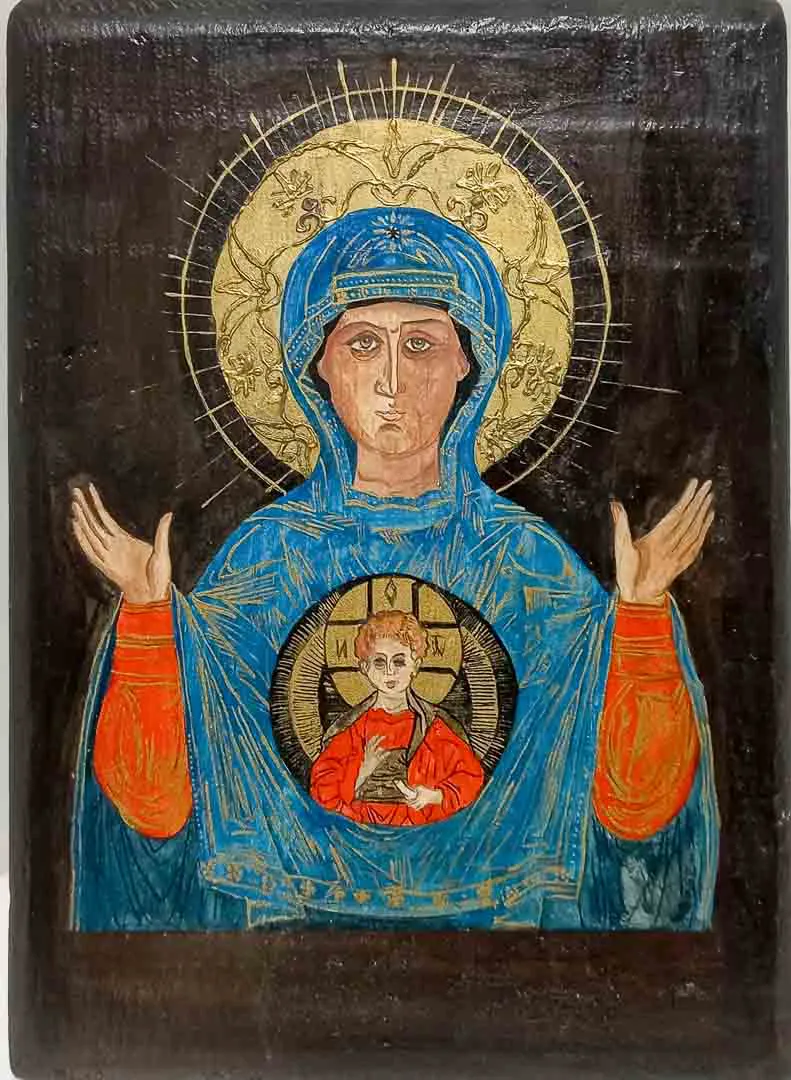 Sakrale Ikone Muttergottes mit Kind auf Echtholz ca. 20,5 x 28 cm - Bild 1