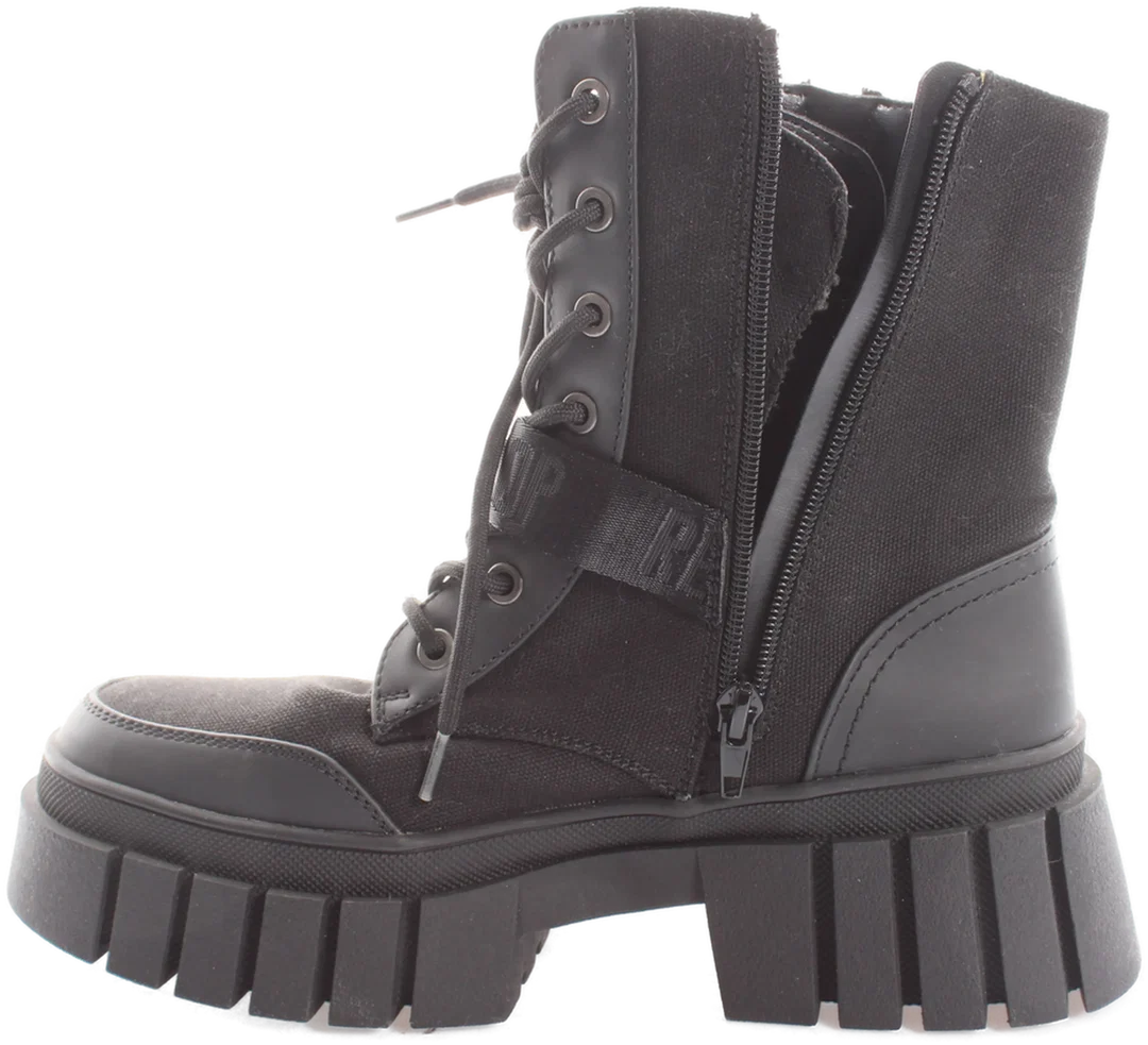 Schuhe Damen Boots Schwarz Gr. 38 | Schnürboots mit Reißverschluss | Plateau | sehr gut – Bild 3