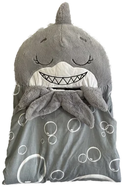 Happy Nappers Hai- flauschiger Kinderschlafsack und Kissen (2 in 1) grau | Large 6-12 Jahre  – Vorschau 3