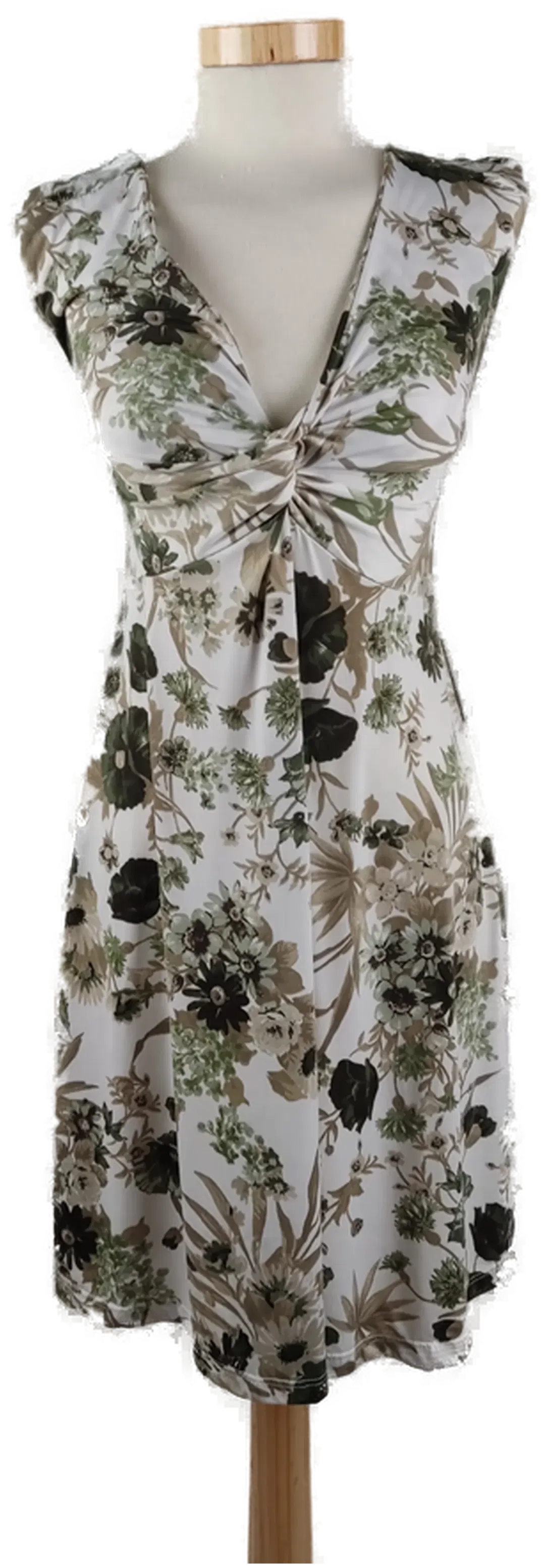 Damen Sommerkleid Ärmellos, weiß mit grünem Blumenmuster, Gr. 38 - Bild 1