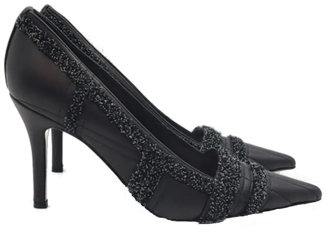 Escada Damen Lederpumps schwarz mit Tweed Besatz Gr. 37 – Bild 5