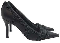 Escada Damen Lederpumps schwarz mit Tweed Besatz Gr. 37 – Vorschau 5