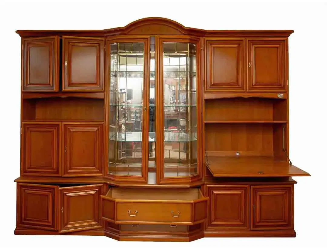 XXL Wohnwand, Kirschbaum-Optik, Vitrine & Sekretär-Fach, 3-teilig - Bild 1