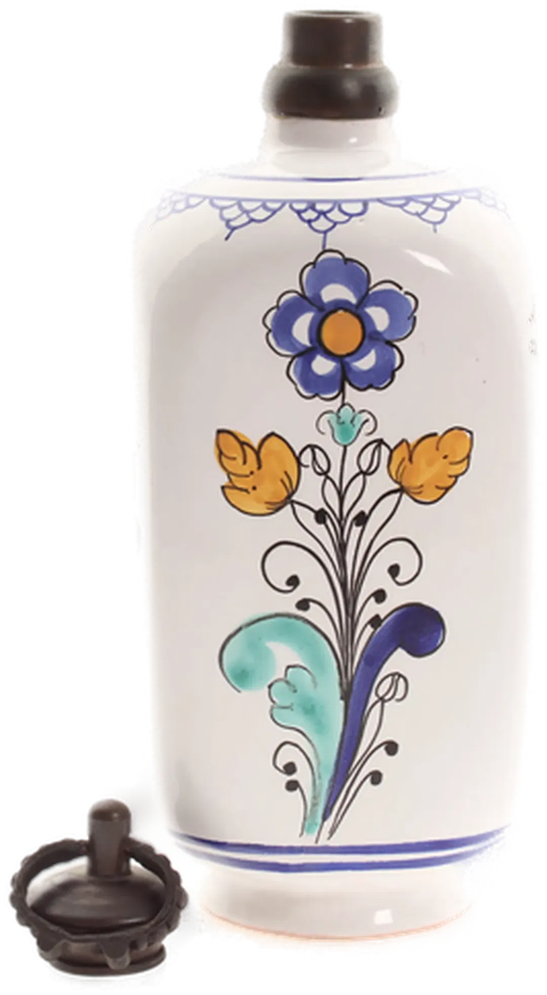 Vintage Keramikflasche von 1960 | Handbemalt | Studiokeramik T.K. | Florales Dekor & Stöpsel - Bild 1