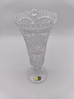 Edle Bleikristall Fußvase von Annahütte, Vintage Kristallvase mit Rosen-Dekor, 28 cm hoch