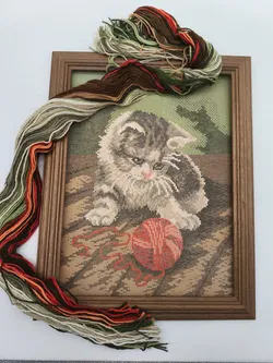 Gobelin Stickset mit Echtholzrahmen, Katze - Bild 1