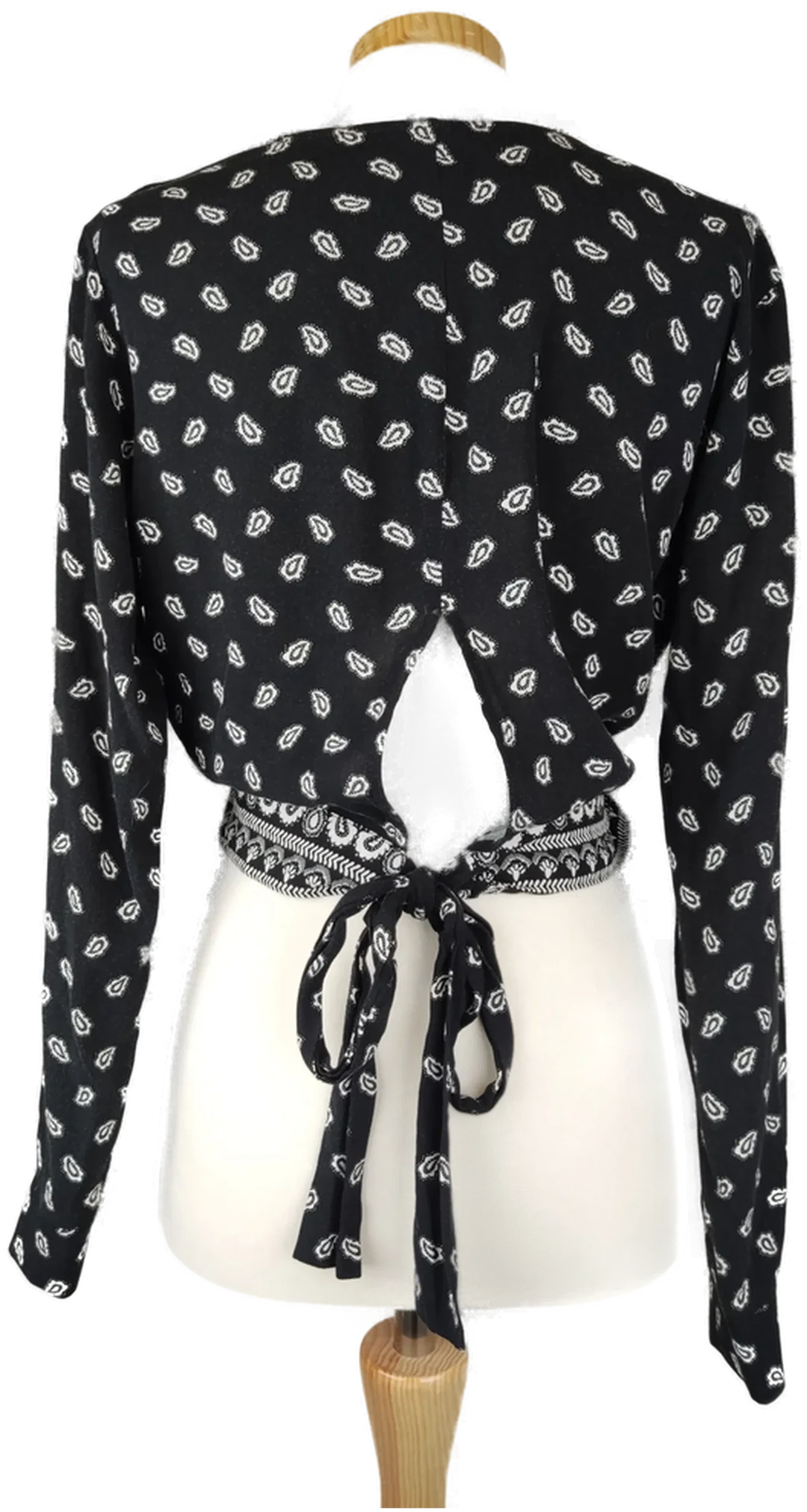 H&M Damen Crop-Bluse schwarz/weiss mit Paisleymuster - M/38 – Bild 2