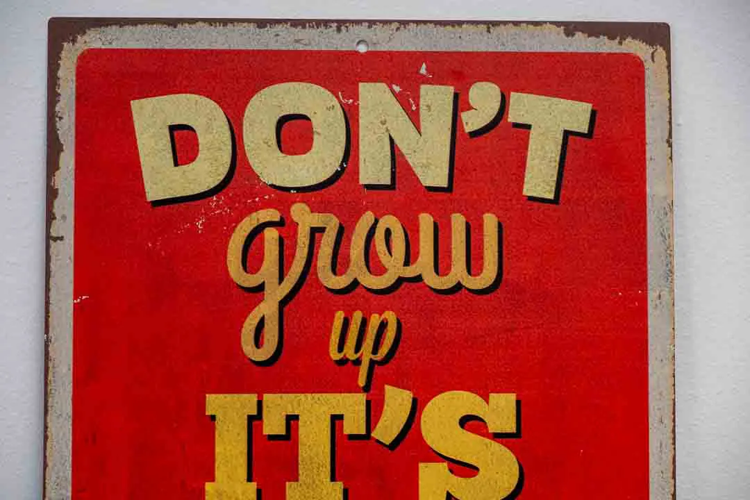 Vintage Blechschild „Don’t grow up it’s a trap“ 30x45 cm – Bild 3