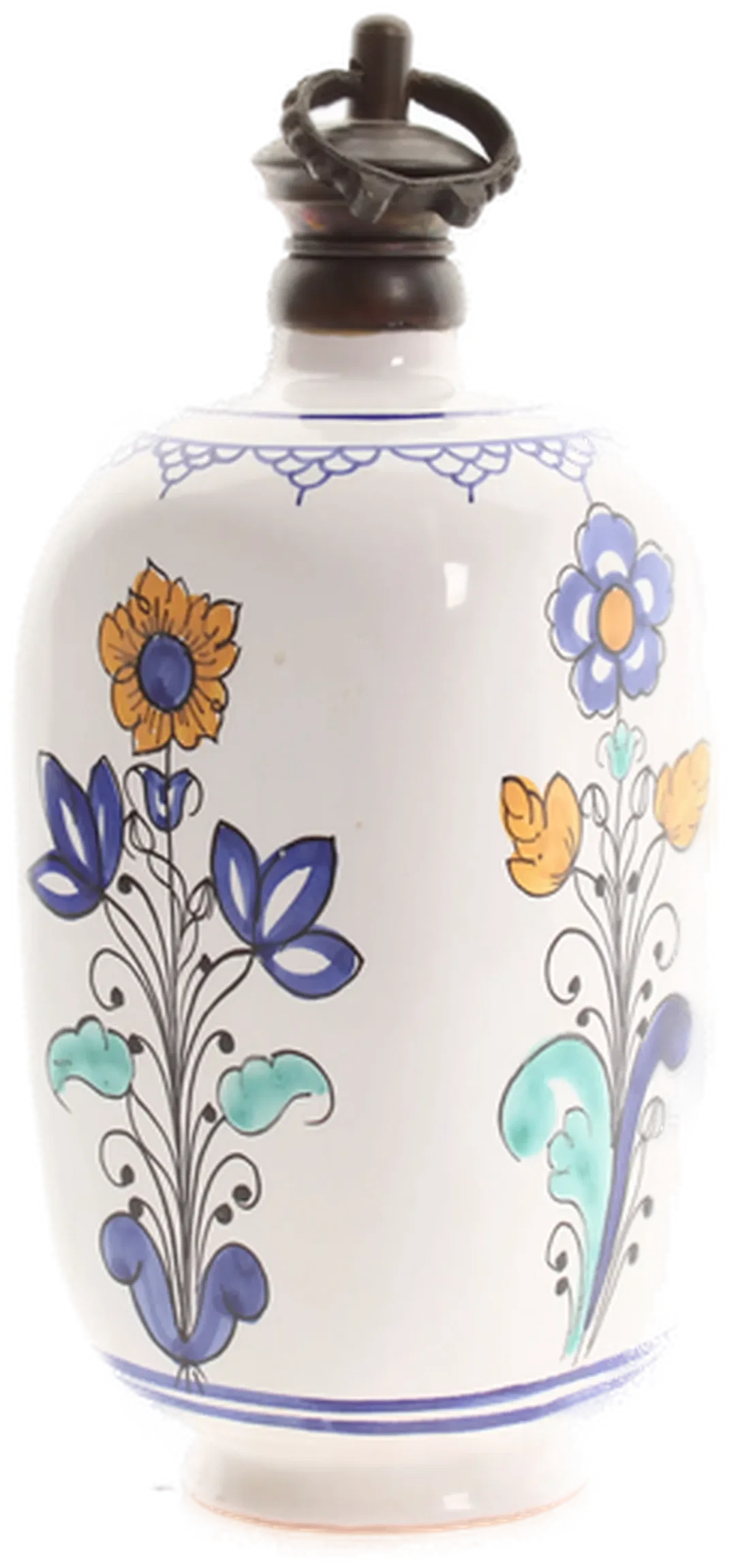 Vintage Keramikflasche von 1960 | Handbemalt | Studiokeramik T.K. | Florales Dekor & Stöpsel – Bild 3