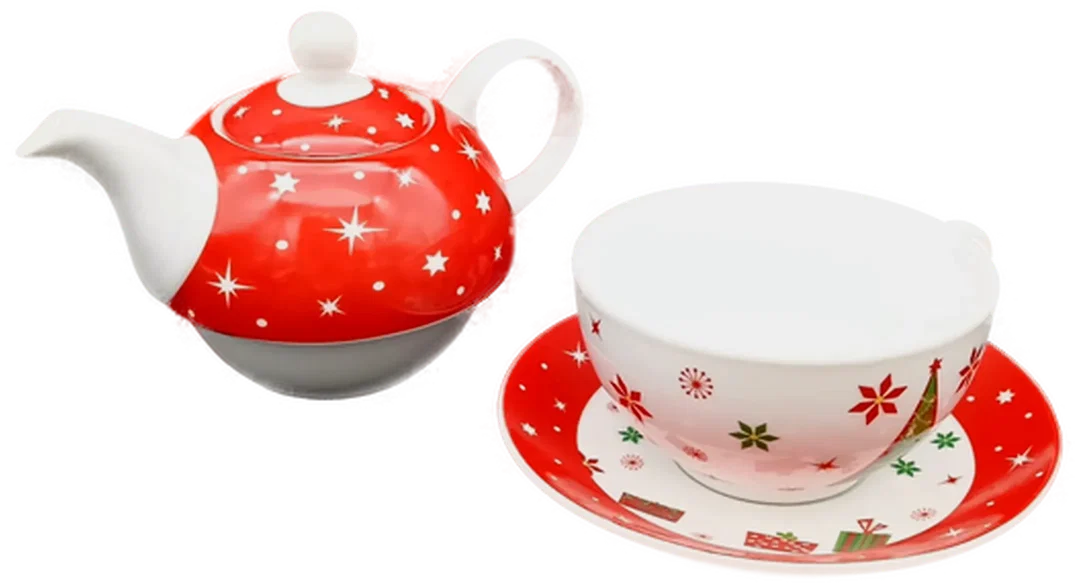 Teekanne & Teetasse mit weihnachtlichem Motiv  – Bild 2