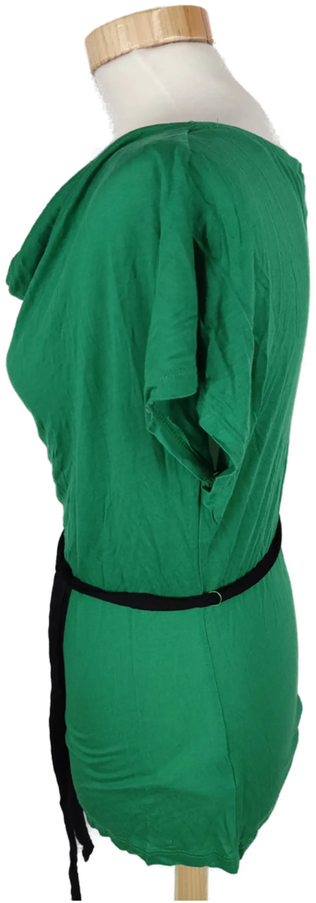 T-Shirt "H&M", kurzarm mit Wasserfallausschnitt, smaragdgrün mit schwarzem Grütel, Größe S – Bild 2